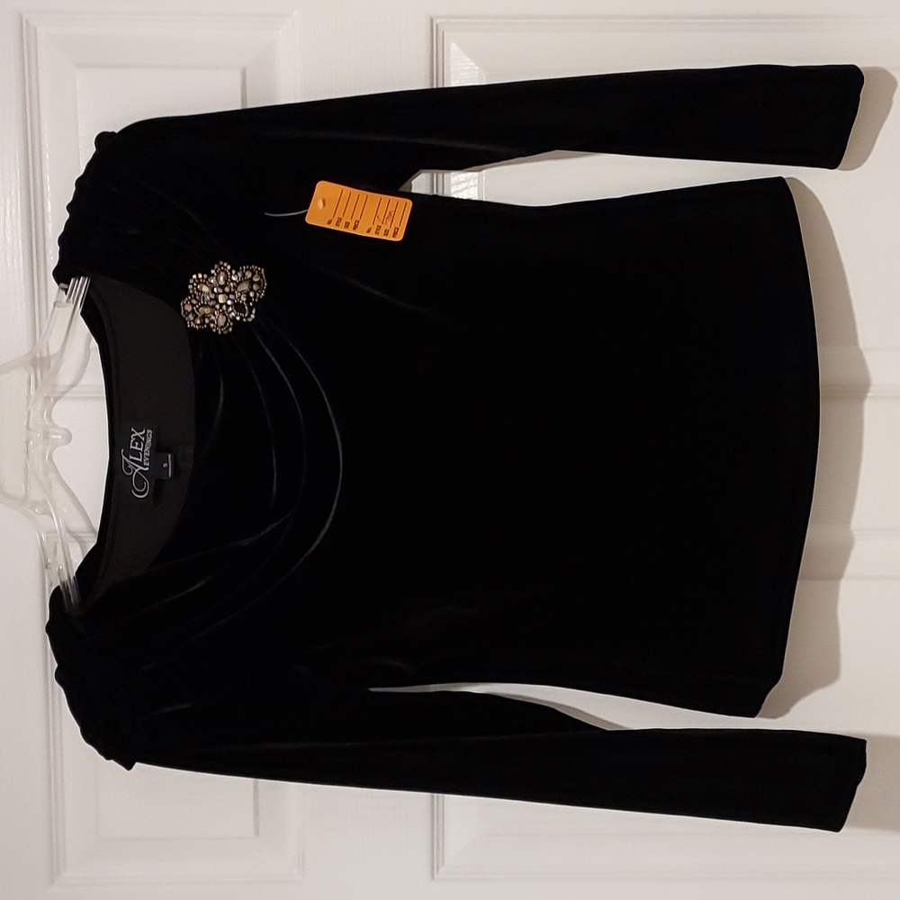 NWOT Women's Alex Evenings Velvet Dress Top With Beaded Brooch Size S